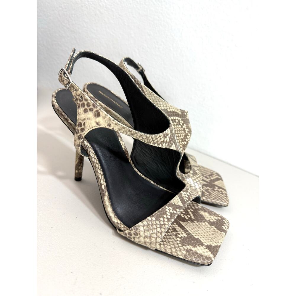 Reformation Square Toe Slingback Heels Tan Snake Print US 10 — NWOB - Picture 5 of 13